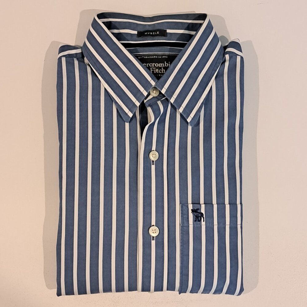 Abercrombie & Fitch Men's Small Muscle Fit Long Sleeve Button Down Striped Shirt